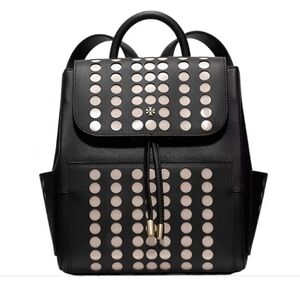 Tory Burch Lily Mini Backpack in Black/Light Oak color gold hardware. NEW